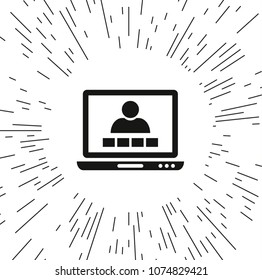 Vector icon video conference against the background of the rays