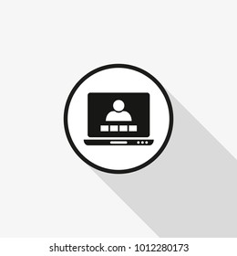 Vector icon video conference with a long shadow on the background