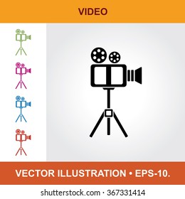 Vector Icon Of Video With Title & Small Multicolored Icons. Eps-10.