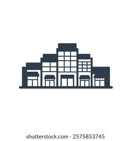 Vector icon: A View of a Building With a Lot of Windows and a Street Sign.