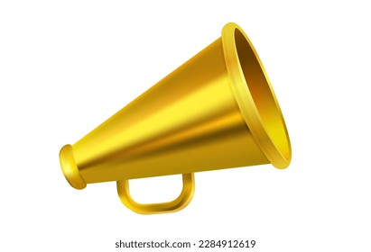 Vector icon of vintage golden megaphone for fake, breaking news or sale. Vector retro gold megaphone on isolated background. 