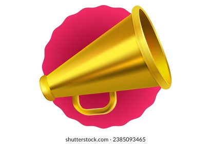 Vector icon of vintage golden megaphone for fake, breaking news or sale. Vector retro gold megaphone is on red banner.