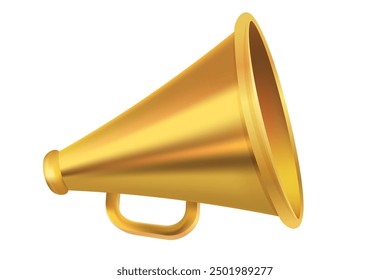 Vector icon of vintage golden megaphone for fake, breaking news or sale. Vector retro gold megaphone on isolated background. 