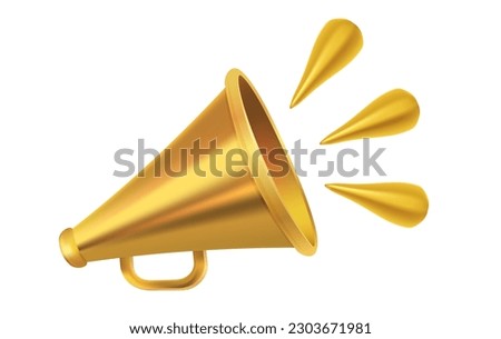 Vector icon of vintage golden megaphone for fake, breaking news or sale. Vector retro gold megaphone on isolated background. 
