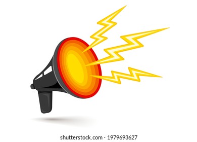 Vector icon of vintage megaphone for breaking news or sale. Vector retro black megaphone with hot hole. 