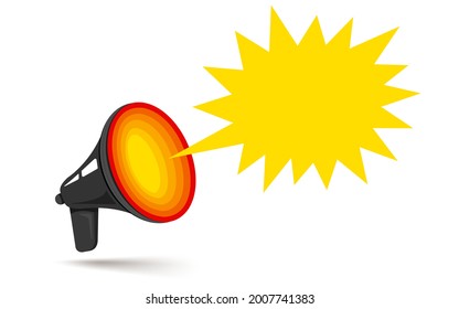 Vector icon of vintage megaphone for breaking news or sale. Vector retro black megaphone with hot hole. 