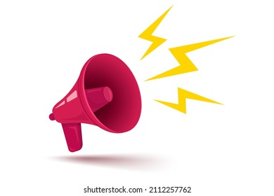 Vector icon of vintage megaphone for fake, breaking news or sale. Vector retro red megaphone with lightning. 