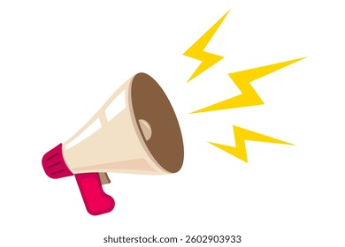 Vector icon of vintage megaphone for fake, breaking news or sale. Vector retro white megaphone with lightning on retro background. 