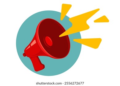 Vector icon of vintage red megaphone. Vector retro red megaphone on vintage bacground