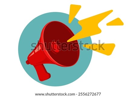 Vector icon of vintage red megaphone. Vector retro red megaphone on vintage bacground