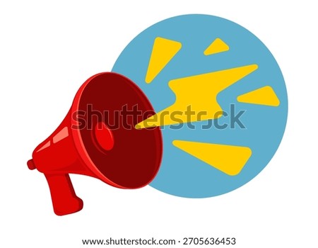 Vector icon of vintage red megaphone. Vector retro red megaphone on vintage bacground