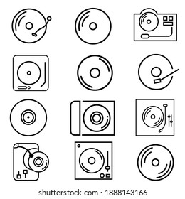 Vector icon of vinyl player set. Turntable sign.Solved on white background. Gramophone, dj, retro radio concept. simple design for graphics, logos, websites, social media, UI, mobile apps, EPS10