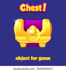 Vector icon violet chest for game asset. Cartoon game icon- pirate chest isolated. Golden treasure chest