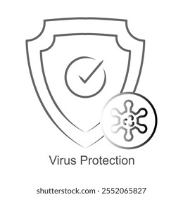 Vector icon for virus protection. Depicts a shield with a virus symbol, representing cybersecurity and antivirus software safeguards.