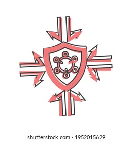 Vector icon of virus protection on cartoon style on white isolated background.
