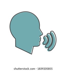 Vector icon voice command, man talking. Sound voice cartoon style on white isolated background.