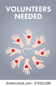 Vector icon of volunteers needed against color background