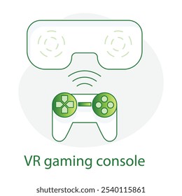 Vector icon for VR Gaming Console. Shows a gaming controller with VR elements, symbolizing immersive gaming experiences in the metaverse.