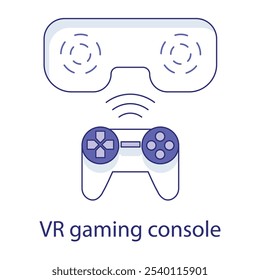 Vector icon for VR Gaming Console. Shows a gaming controller with VR elements, symbolizing immersive gaming experiences in the metaverse.