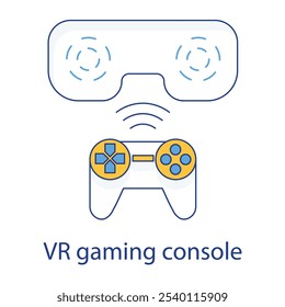 Vector icon for VR Gaming Console. Shows a gaming controller with VR elements, symbolizing immersive gaming experiences in the metaverse.