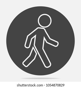 Vector icon of a walking pedestrian. Illustration of a walking man on a gray background