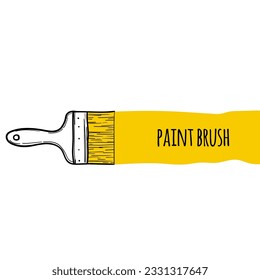 Vector icon of wall paint brush in sketch style. Paintbrush hand drawn on white background.