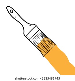 Vector icon of wall paint brush in sketch style. Paintbrush hand drawn on white background.