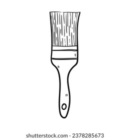 Vector icon of wall paint brush in sketch style. Paintbrush hand drawn on white background.