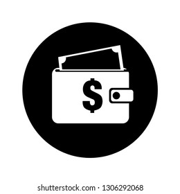 Vector icon of wallet. Money icon. Wallet with cash. Dollar wallet. Deposit dollar. Money credit. Success. Flat design. EPS 10.