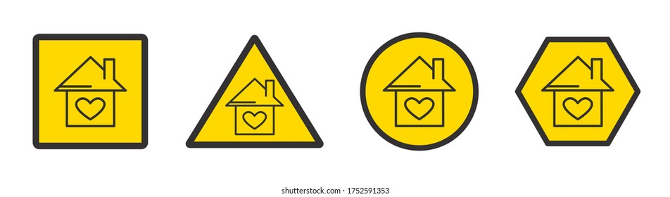 Vector icon of warning to stay at home. Corona protection concept.