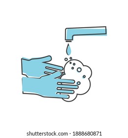 Icono vector de lavarse las manos bajo la llave del estilo de dibujos animados sobre fondo blanco aislado.