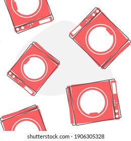 Icono vector de un estilo de dibujos animados de lavadora. Aparatos domésticos en un patrón sin fisuras en un fondo blanco.
