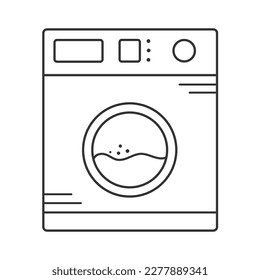Máquina de lavado de vectores. Estilo de línea de iconos de electrodomésticos. Tareas domésticas. Icono en trazo editable