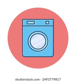Vector icon of a washing machine on a circle background.