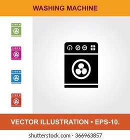 Vector Icon Of Washing Machine With Title & Small Multicolored Icons. Eps-10.