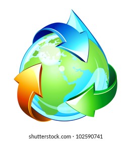  Icono vector de la caída de agua como el planeta Tierra. Ciclo de agua.