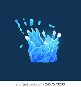 Vector icon of water with the image of blue splashes, waves and drops. Whirlpools and liquid shapes with a shade of blue for game design or nature illustration.