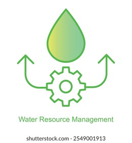 Vektorsymbol für Wasserressourcenmanagement mit Droplet- und Zahnradsymbol. Fokus auf effiziente Wassernutzung durch innovative Technologien und intelligente Wassersysteme