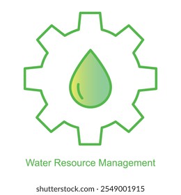 Vektorsymbol für Wasserressourcenmanagement mit Droplet- und Zahnradsymbol. Fokus auf effiziente Wassernutzung durch innovative Technologien und intelligente Wassersysteme