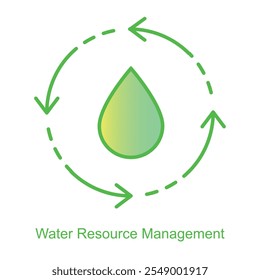 Vektorsymbol für Wasserressourcenmanagement mit Droplet- und Zahnradsymbol. Fokus auf effiziente Wassernutzung durch innovative Technologien und intelligente Wassersysteme