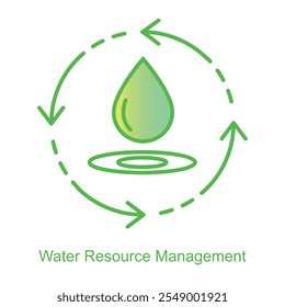 Vektorsymbol für Wasserressourcenmanagement mit Droplet- und Zahnradsymbol. Fokus auf effiziente Wassernutzung durch innovative Technologien und intelligente Wassersysteme