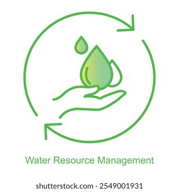 Vektorsymbol für Wasserressourcenmanagement mit Droplet- und Zahnradsymbol. Fokus auf effiziente Wassernutzung durch innovative Technologien und intelligente Wassersysteme