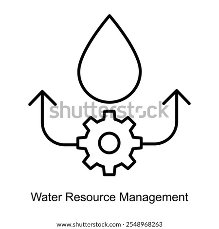 Vector icon for Water Resource Management with Drop and Recycling Arrows. Illustrates eco-friendly water reuse and conservation strategies for environmental sustainability.