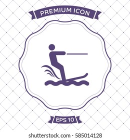 Vector icon of water skiing man silhouette