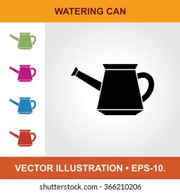 Vector Icon Of Watering can With Title & Small Multicolored Icons. Eps-10.