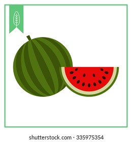 Vector icon of watermelon and cut slice