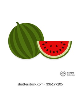 Vector icon of watermelon and cut slice