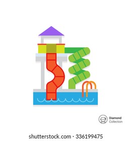 Vector icon of waterpark with pool and slides