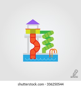 Vector icon of waterpark with pool and slides