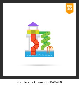 Vector icon of waterpark with pool and slides